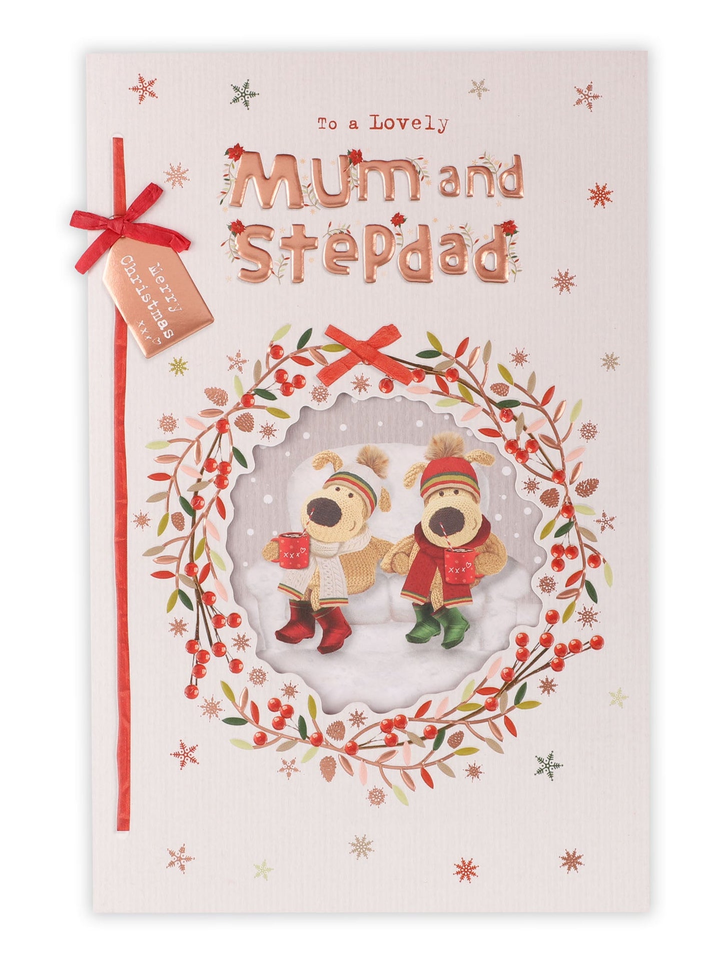 Mum And Stepdad Boofle Couple Wreath Christmas Card