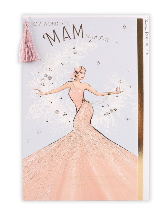 Mam Lady in Peach Dress Christmas Card